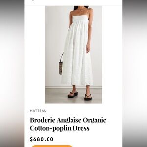 Matteau Broderie Anglaise Organic Cotton-poplin Dress Eyelet White Embroidered